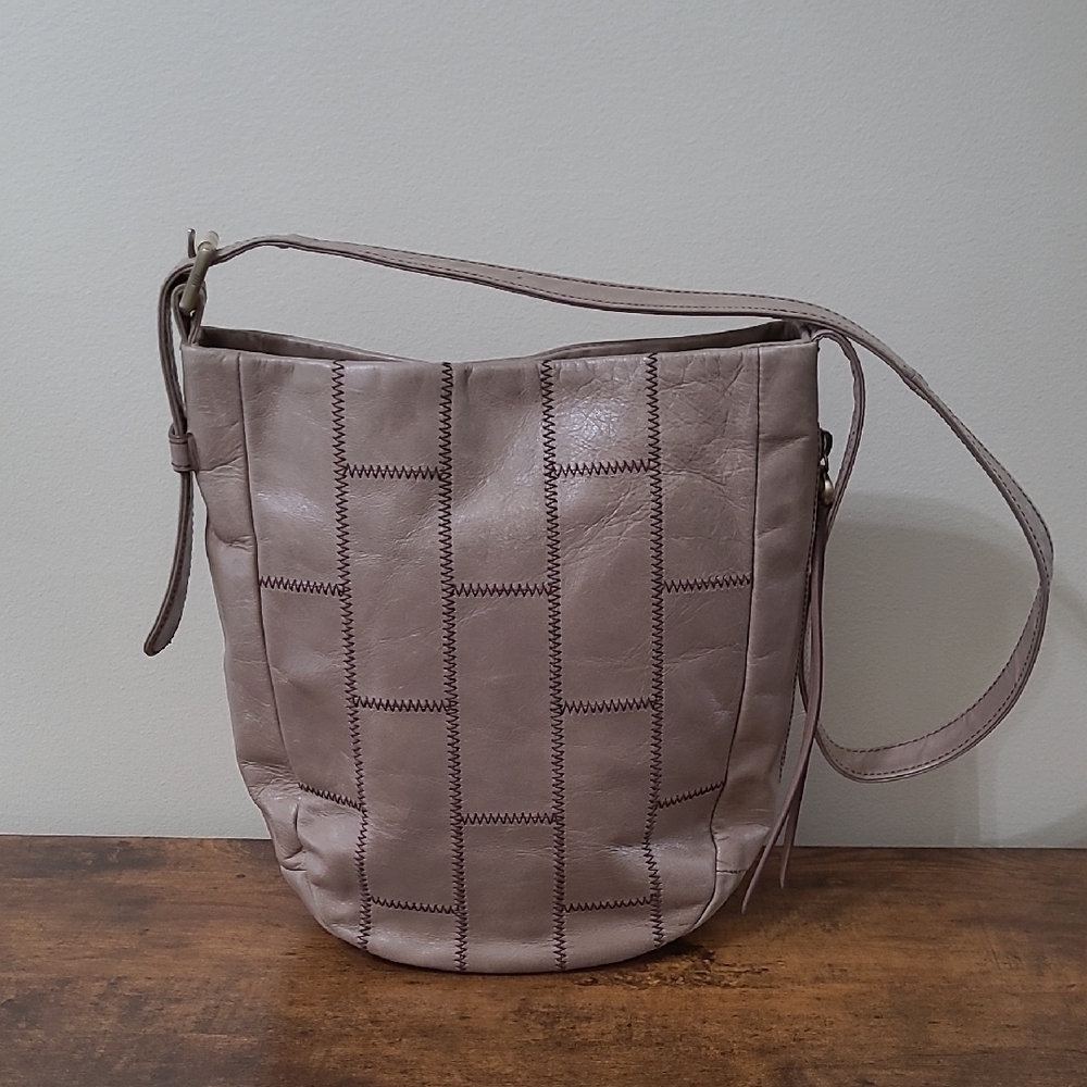 HOBO Light Tan Patchwork Stitched Front Shoulder Bag